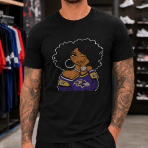 African American Woman Afro Natural Hair Women Baltimore Ravens Fan T-Shirt