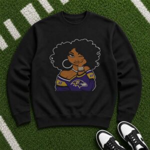 African American Woman Afro Natural Hair Women Baltimore Ravens Fan T-Shirt
