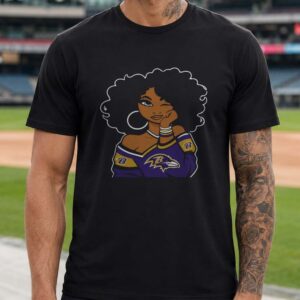 African American Woman Afro Natural Hair Women Baltimore Ravens Fan T-Shirt