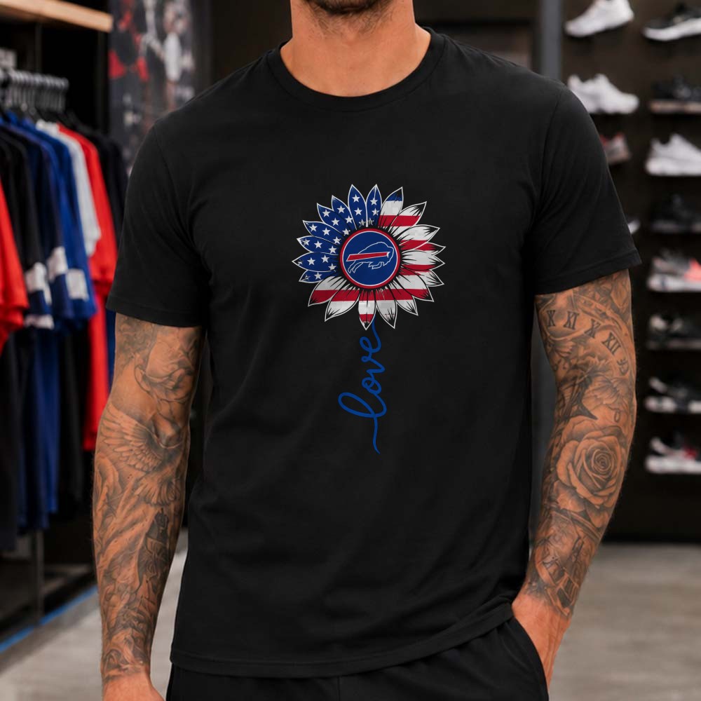 American Flag Sunflower Love Women Buffalo Bills T-Shirt American Flag Sunflower Love Women Buffalo Bills T-Shirt