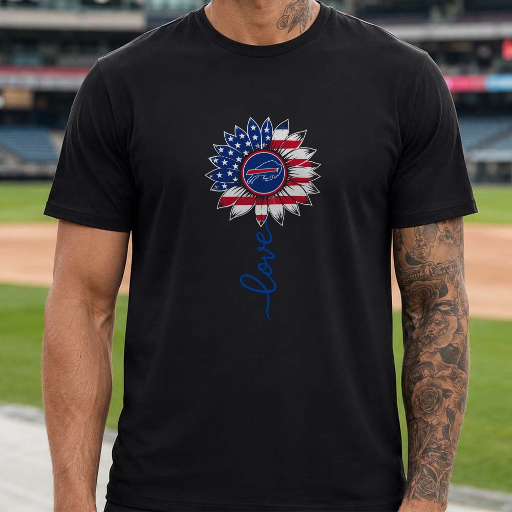 American Flag Sunflower Love Women Buffalo Bills T-Shirt American Flag Sunflower Love Women Buffalo Bills T-Shirt