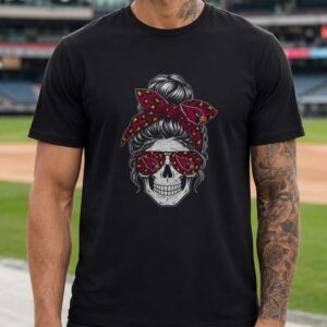 Arizona Cardinals Messy Bun Skull Leopard Women Fan T-Shirt