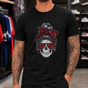 Arizona Cardinals Messy Bun Skull Leopard Women Fan T-Shirt