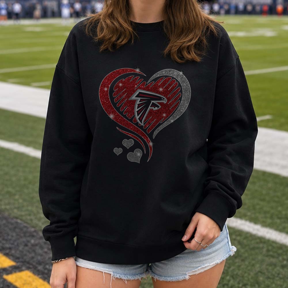 Atlanta Falcons Glitter Heart Logo Bling Football Fan Women T-Shirt Atlanta Falcons Glitter Heart Logo Bling Football Fan Women T-Shirt