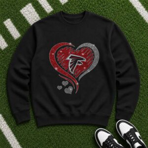 Atlanta Falcons Glitter Heart Logo Bling Football Fan Women T-Shirt