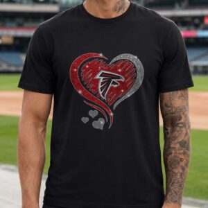 Atlanta Falcons Glitter Heart Logo Bling Football Fan Women T-Shirt
