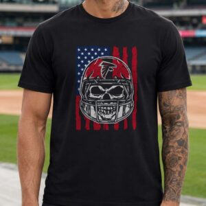 Atlanta Falcons Skull Helmet American Flag Football Fan T-Shirt