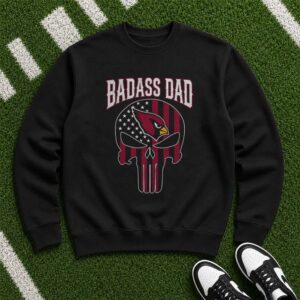 Badass Dad Arizona Cardinals Punisher Skull American Flag T-Shirt