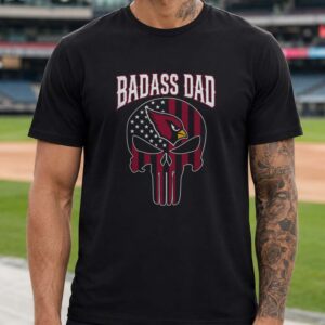 Badass Dad Arizona Cardinals Punisher Skull American Flag T-Shirt