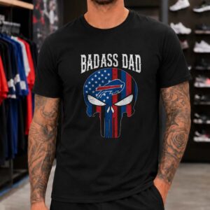 Badass Dad Buffalo Bills Punisher Skull American Flag Football Father's Day T-Shirt