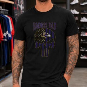 Badass Dad Punisher Skull American Flag Ravens Fan Father_s Day Baltimore Ravens NFL T-Shirt