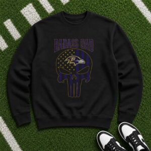 Badass Dad Punisher Skull American Flag Ravens Fan Father_s Day Baltimore Ravens NFL T-Shirt