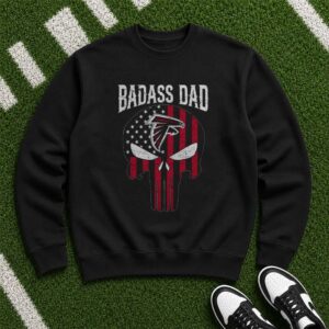Badass Dad Punisher Skull Atlanta Falcons American Flag Father's Day T-Shirt
