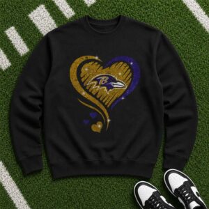 Baltimore Ravens Glitter Heart Women Football Lover Valentine Gift T-Shirt