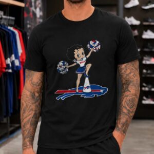 Betty Boop Cheerleader Pom Poms Women Fan Game Day Buffalo Bills NFL T-Shirt
