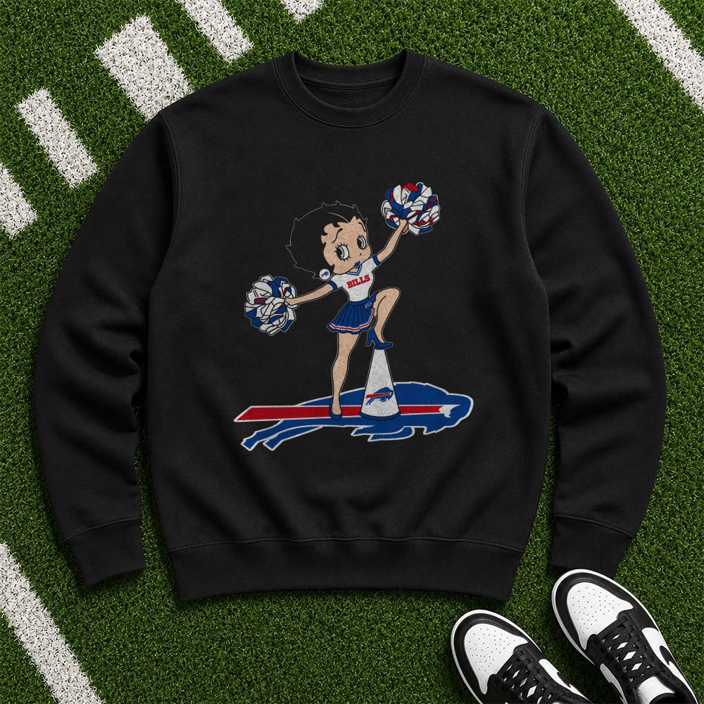 Betty Boop Cheerleader Pom Poms Women Fan Game Day Buffalo Bills NFL T-Shirt Betty Boop Cheerleader Pom Poms Women Fan Game Day Buffalo Bills NFL T-Shirt