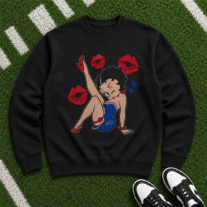 Betty Boop Kiss Lips Buffalo Bills Heart Flirty Pin Up Women T-Shirt
