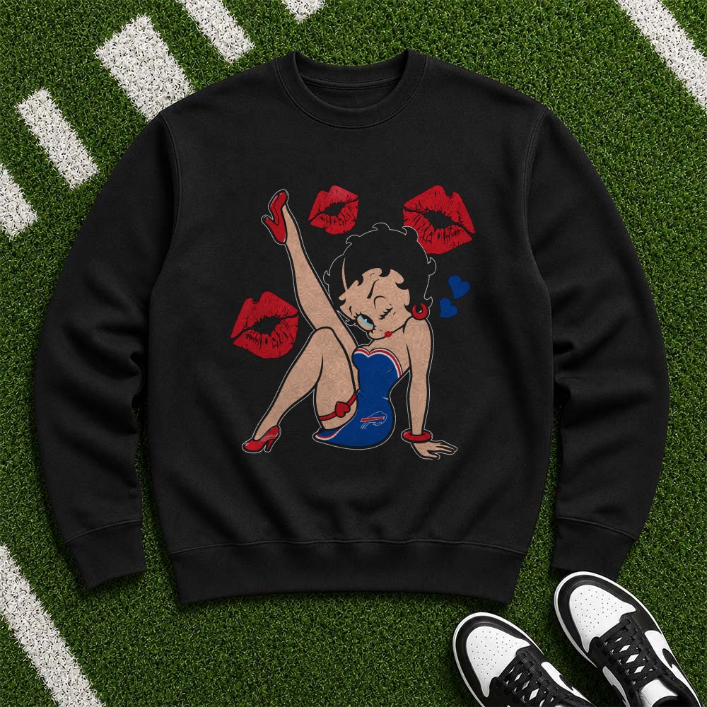 Betty Boop Kiss Lips Buffalo Bills Heart Flirty Pin Up Women T-Shirt Betty Boop Kiss Lips Buffalo Bills Heart Flirty Pin Up Women T-Shirt