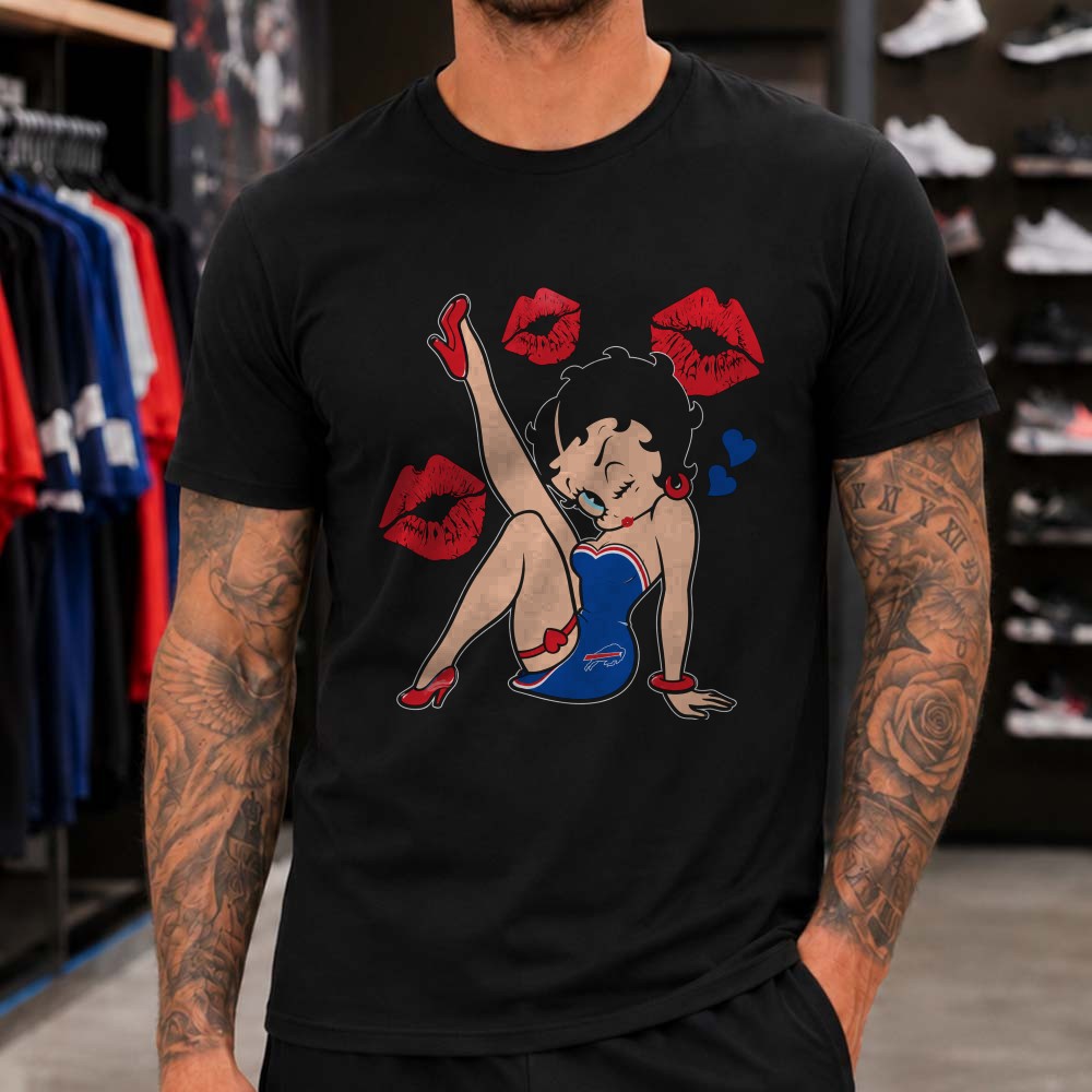 Betty Boop Kiss Lips Buffalo Bills Heart Flirty Pin Up Women T-Shirt Betty Boop Kiss Lips Buffalo Bills Heart Flirty Pin Up Women T-Shirt