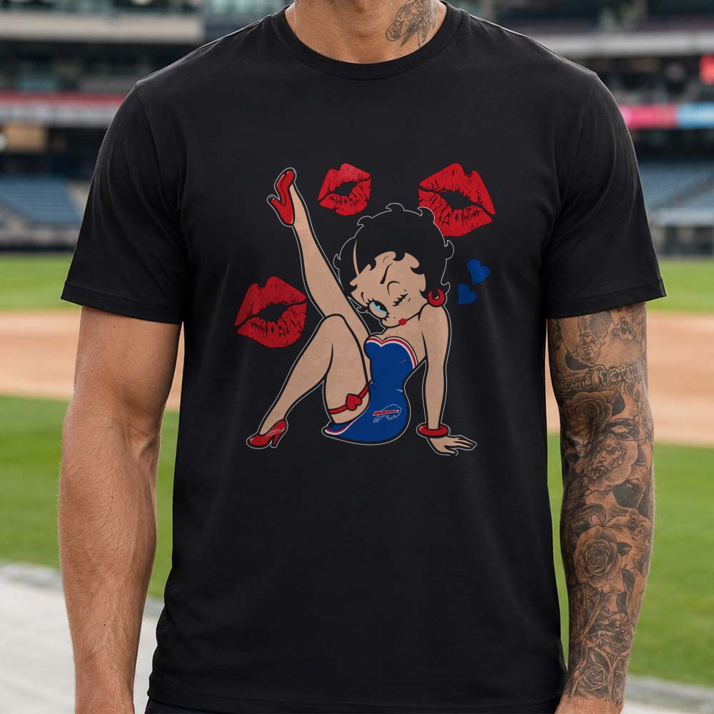 Betty Boop Kiss Lips Buffalo Bills Heart Flirty Pin Up Women T-Shirt Betty Boop Kiss Lips Buffalo Bills Heart Flirty Pin Up Women T-Shirt