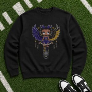 Black Betty Boop Angel Cheerleader African American Women Baltimore Ravens NFL T-Shirt