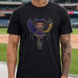 Black Betty Boop Angel Cheerleader African American Women Baltimore Ravens NFL T-Shirt