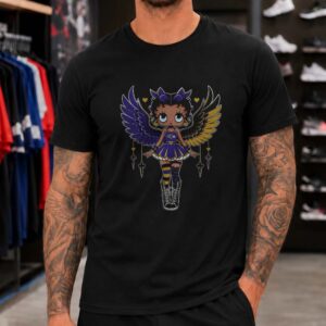 Black Betty Boop Angel Cheerleader African American Women Baltimore Ravens NFL T-Shirt