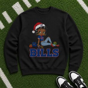 Black Betty Boop Santa Christmas African American Women Fan Buffalo Bills NFL T-Shirt