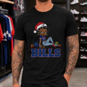 Black Betty Boop Santa Christmas African American Women Fan Buffalo Bills NFL T-Shirt
