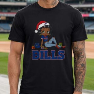 Black Betty Boop Santa Christmas African American Women Fan Buffalo Bills NFL T-Shirt