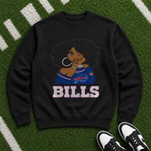 Black Girl Afro Natural Hair Drip Style African American Women Buffalo Bills T-Shirt