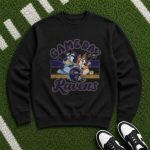 Bluey And Bingo Game Day Kids Baltimore Ravens T-Shirt