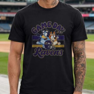 Bluey And Bingo Game Day Kids Baltimore Ravens T-Shirt