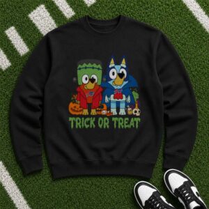 Bluey And Bingo Halloween Frankenstein Vampire Trick Or Treat Kids Buffalo Bills T-Shirt
