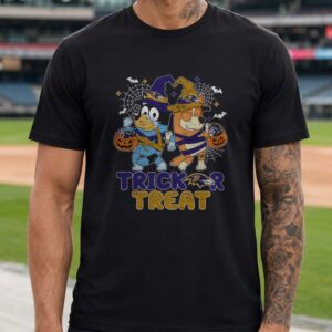 Bluey And Bingo Trick Or Treat Halloween Mummy Kids Baltimore Ravens T-Shirt