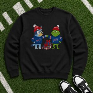 Bluey And Dr. Seuss Grinch Christmas Fist Bump Kids Buffalo Bills T-Shirt