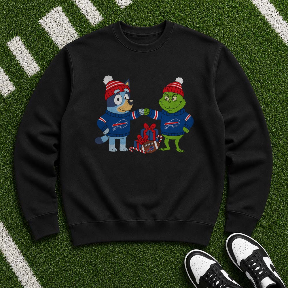 Bluey And Dr. Seuss Grinch Christmas Fist Bump Kids Buffalo Bills T-Shirt Bluey And Dr. Seuss Grinch Christmas Fist Bump Kids Buffalo Bills T-Shirt