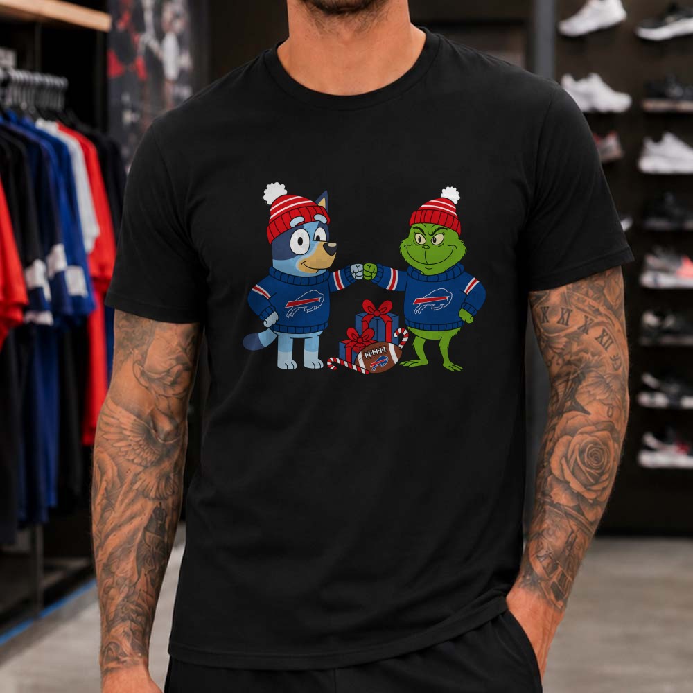 Bluey And Dr. Seuss Grinch Christmas Fist Bump Kids Buffalo Bills T-Shirt Bluey And Dr. Seuss Grinch Christmas Fist Bump Kids Buffalo Bills T-Shirt
