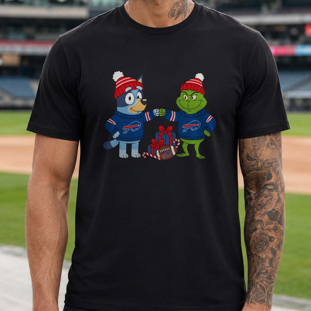 Bluey And Dr. Seuss Grinch Christmas Fist Bump Kids Buffalo Bills T-Shirt Bluey And Dr. Seuss Grinch Christmas Fist Bump Kids Buffalo Bills T-Shirt
