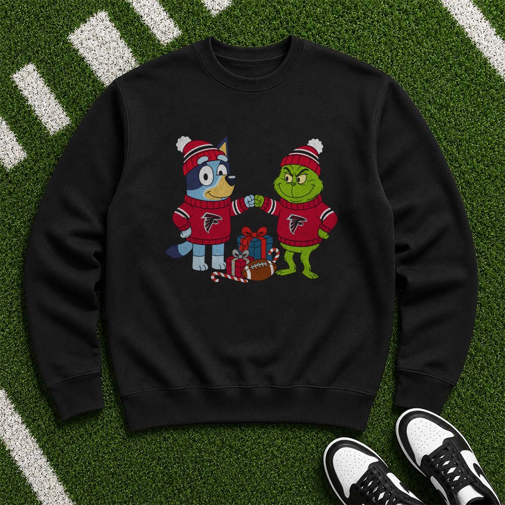 Bluey And Grinch Christmas Fist Bump Atlanta Falcons NFL T-Shirt Bluey And Grinch Christmas Fist Bump Atlanta Falcons NFL T-Shirt