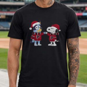 Bluey And Snoopy Christmas Fist Bump Atlanta Falcons NFL T-Shirt