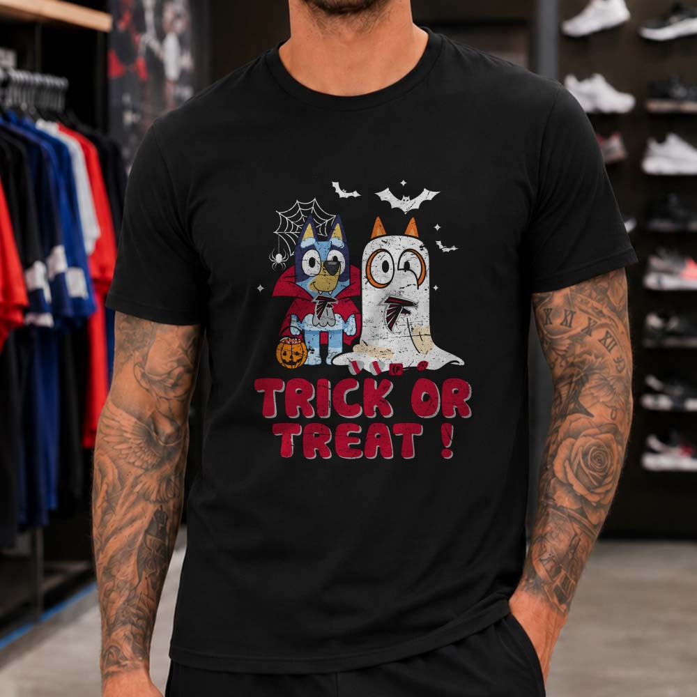 Bluey Bingo Trick Or Treat Atlanta Falcons Halloween Football Fan T-Shirt Bluey Bingo Trick Or Treat Atlanta Falcons Halloween Football Fan T-Shirt