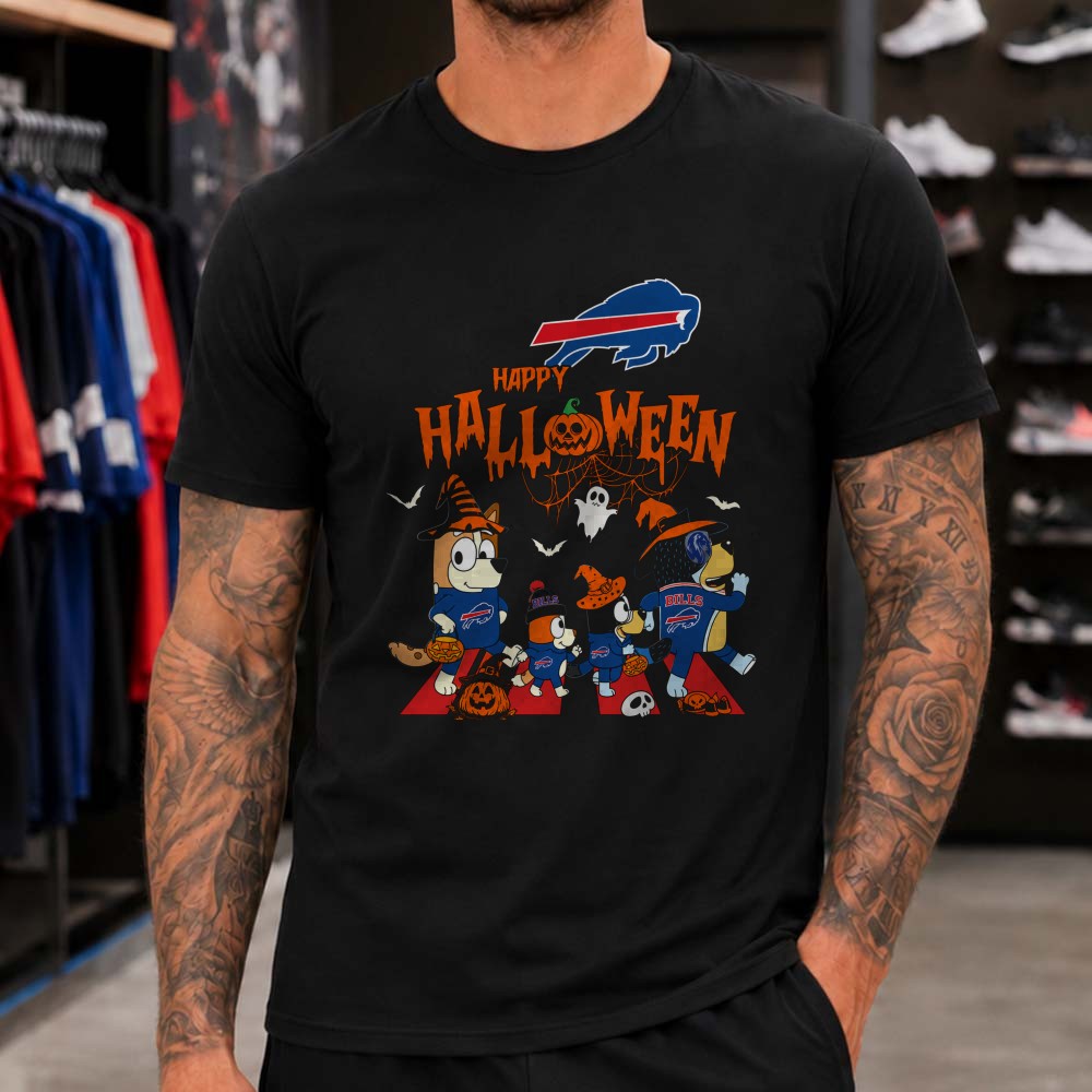 Bluey Gang Happy Halloween Trick Or Treat Bills Fan Buffalo Bills NFL T-Shirt Bluey Gang Happy Halloween Trick Or Treat Bills Fan Buffalo Bills NFL T-Shirt