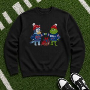 Bluey Grinch Fist Bump Christmas Sweater Holiday Bills Fan Buffalo Bills NFL T-Shirt