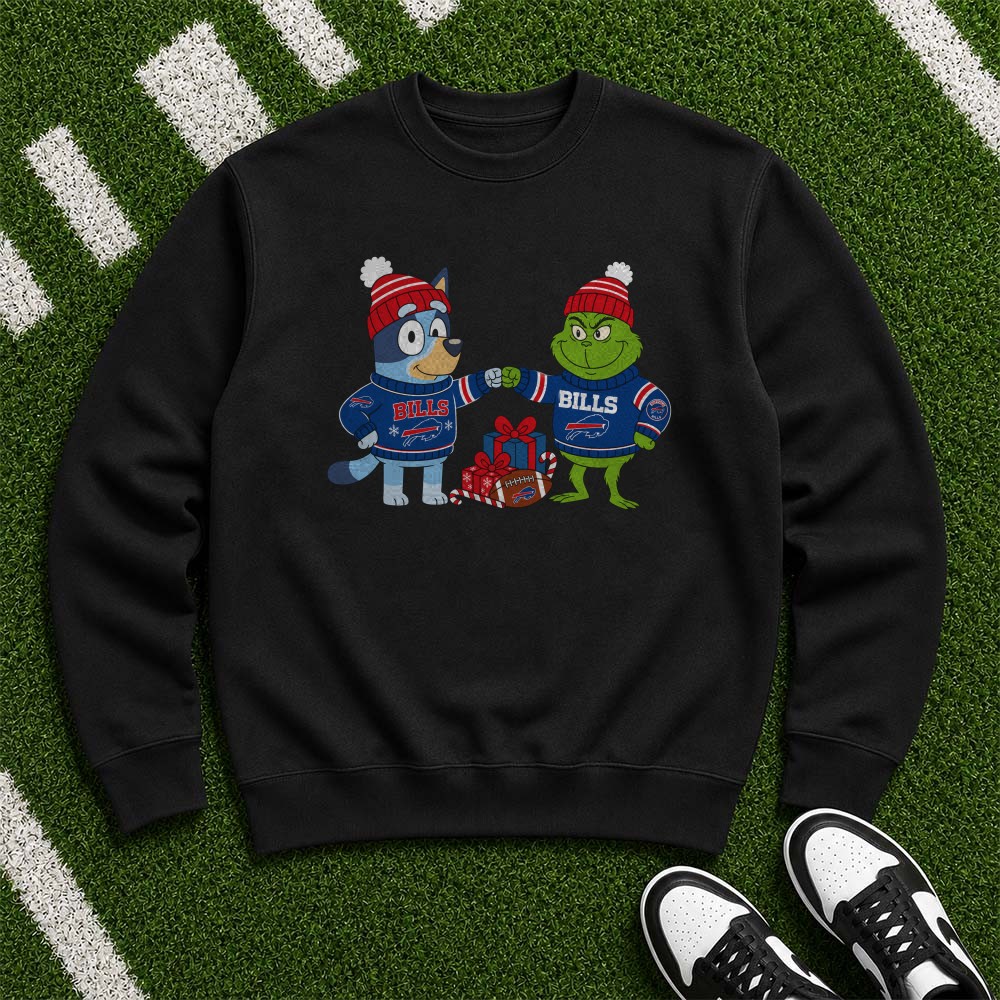 Bluey Grinch Fist Bump Christmas Sweater Holiday Bills Fan Buffalo Bills NFL T-Shirt Bluey Grinch Fist Bump Christmas Sweater Holiday Bills Fan Buffalo Bills NFL T-Shirt
