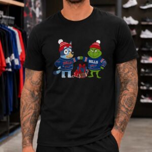 Bluey Grinch Fist Bump Christmas Sweater Holiday Bills Fan Buffalo Bills NFL T-Shirt
