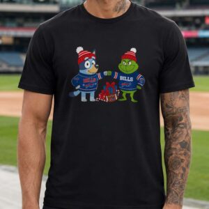 Bluey Grinch Fist Bump Christmas Sweater Holiday Bills Fan Buffalo Bills NFL T-Shirt