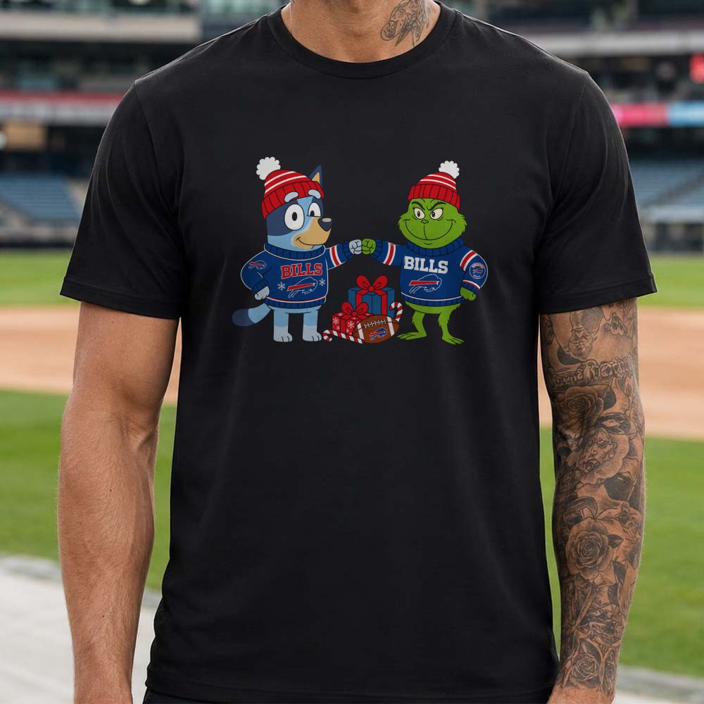 Bluey Grinch Fist Bump Christmas Sweater Holiday Bills Fan Buffalo Bills NFL T-Shirt Bluey Grinch Fist Bump Christmas Sweater Holiday Bills Fan Buffalo Bills NFL T-Shirt