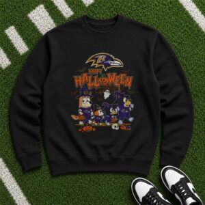 Bluey Heeler Family Happy Halloween Witch Trick Or Treat Kids Baltimore Ravens T-Shirt
