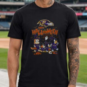 Bluey Heeler Family Happy Halloween Witch Trick Or Treat Kids Baltimore Ravens T-Shirt